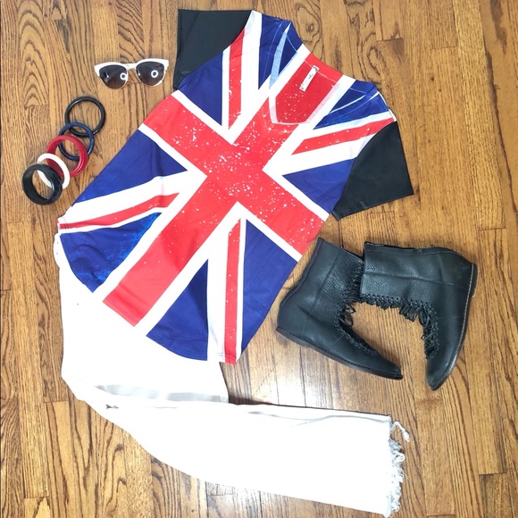 Nylon Apparel Union Jack Faux leather sleeves tee - Picture 1 of 5